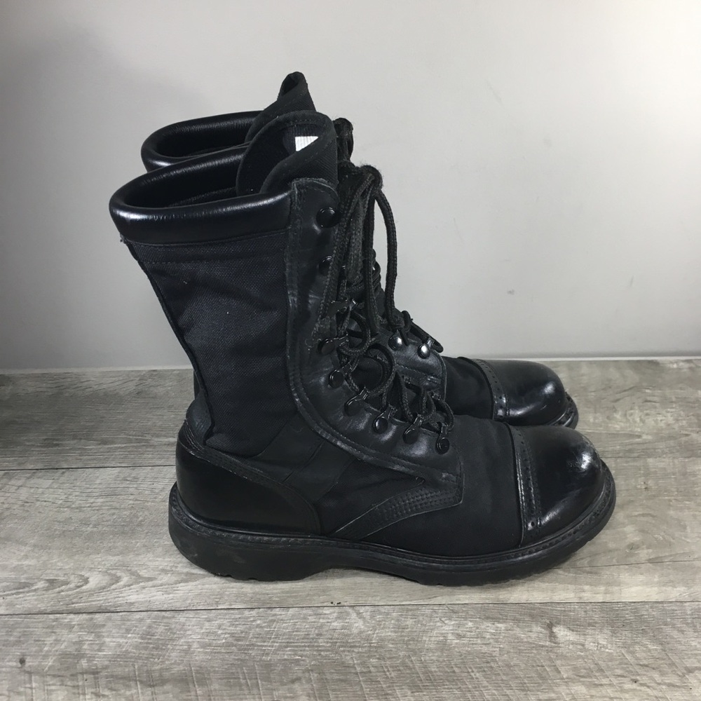 Men's Corcoran Combat Black Leather Tactical Jump Cap Toe Lace Up Boots Size 10